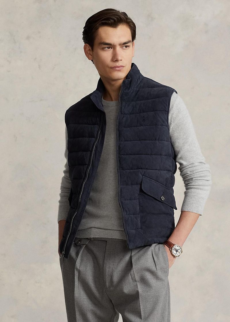 ポロ ラルフ ローレン ジャケット メンズ ネイビー Quilted Suede ベスト HFNVT8670